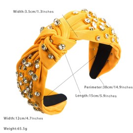 scicent Hair Bands for Girls Yellow Headband for Women Crystal Rhinestone Embellished Wide Top Knot Head Bands Fashion Hair Accessories for Party Non-Slip Hair Hoops - 25806