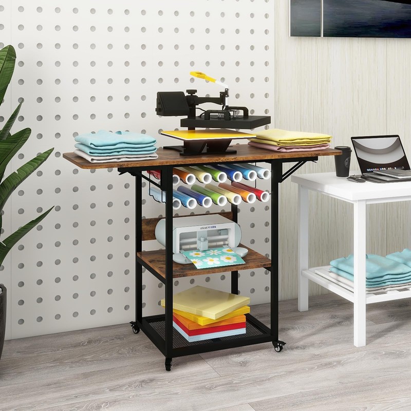 PUNCIA 3 Tier Movable Heat Press Table with Vinyl Roll