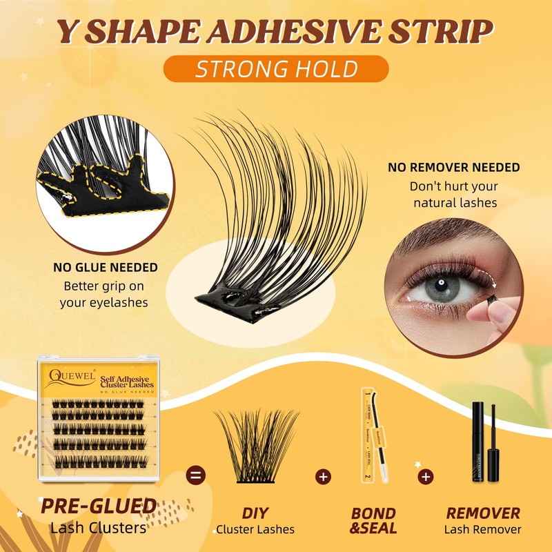 QUEWEL Selbstklebende Wimpernverlängerung, natürlicher Look, kleberfrei, 60 wiederverwendbare Wimpern, Set
