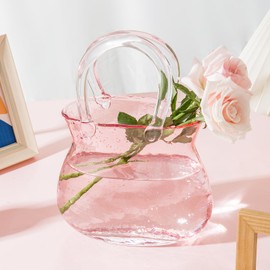 Purse Vase Unique Flower Vase for Centerpieces Aesthetic Glass Purse Vase for Flowers Room Décor Cute Bag Vase Modern Decorative Clear Glass Vase for Home Decor