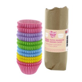 Baked With Love Pastel Rainbow Cupcake Cases - 300-50mm Baking Cups, Pink, Purple, Green, Blue, Yellow, Greaseproof Paper Cases for Muffins and Cupcakes, Bulk Pack of 300