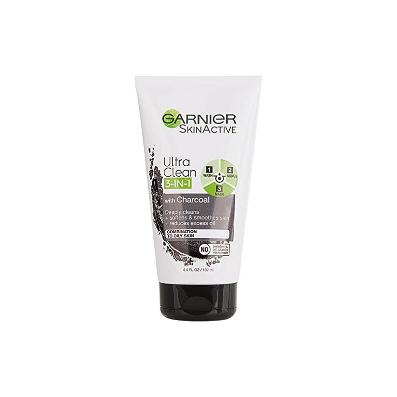 Garnier SkinActive Charcoal 3 in 1 Face Wash, Scrub and
