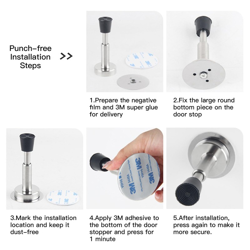 2 Pack Stainless Steel Hydraulic Door Stopper with Rubber Buffer,