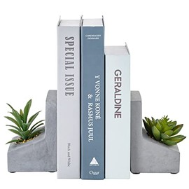 MyGift Sujetalibros en Forma de L de hormigón con Plantas suculentas