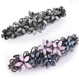 Elegant Hair Clips, Women's Girls' Hair Clips, 2 Pieces Crystal Hair Clips, Stylish and Delicate Flower Hair Clips, Durable, Suitable for Parties, Christmas Gifts (Blue-Pink/Grey)