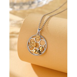 AENEAS Bee Necklaces for Women Sterling Silver Dainty Sunflower Pendant Bumble Bee Jewelry Mother's Day Gifts for Women Mom Wife