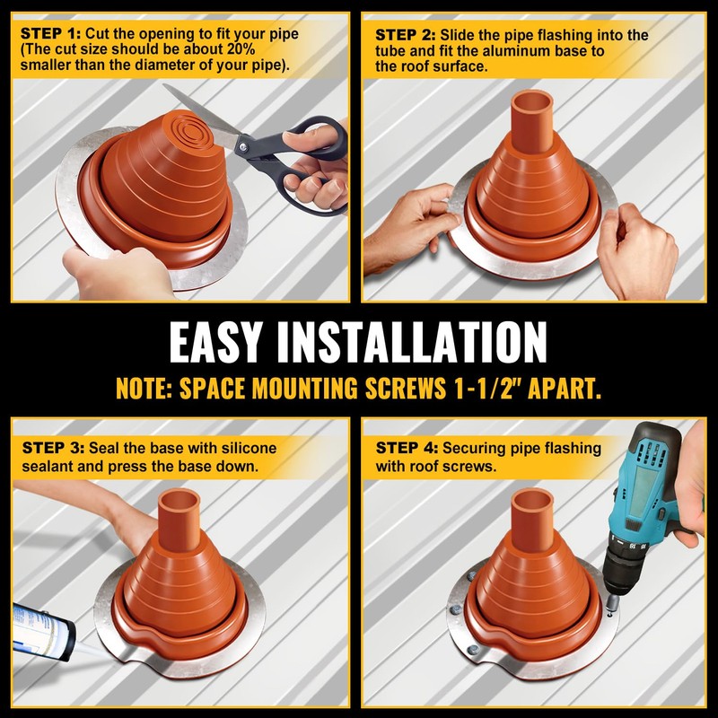 VIVIDA #3 Silicone Metal Roof Pipe Flashing Boot, High Temp