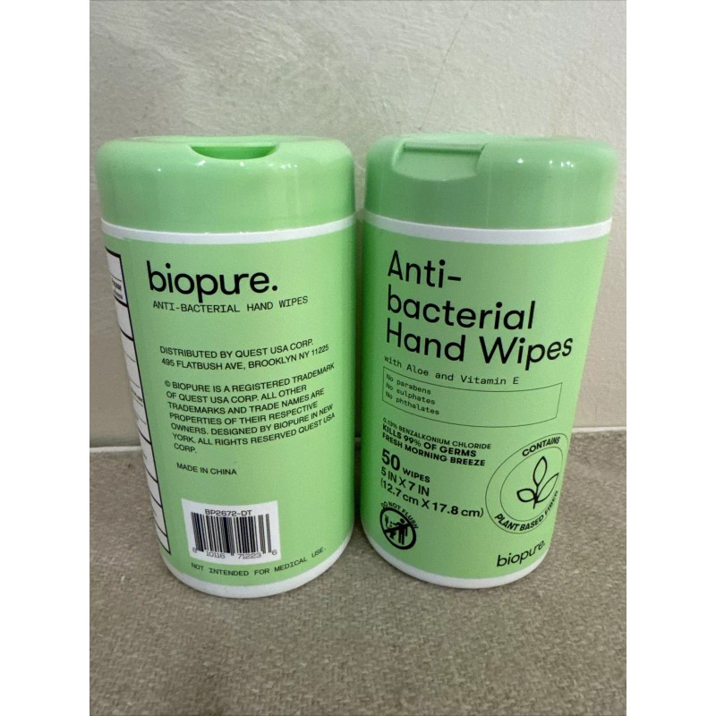 Biopure Antibacterial Hand Wipes With Aloe and Vitamin E Formula