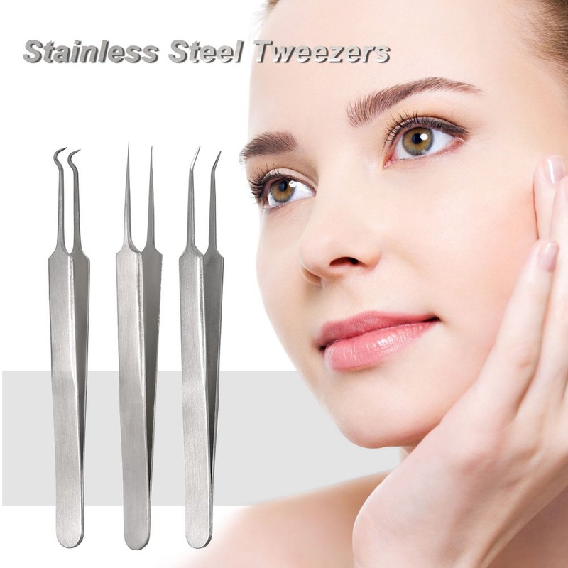 3pcs Acne Clip Facial Pimple Comedone Nippers Curved Straight Blackhead