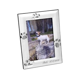 Brillibrum Design Photo Frame Dog Cups Picture Frame Dog Keepsake Photo Frame Paw Prints Picture Format 10 x 15 cm Customisable Frame with Paws and Name Engraving (Engraving up to 10 Characters,
