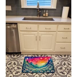 Caroline's Treasures Daisies in Color Memory Foam Kitchen Mat Machine Washable Anti-Fatigue Mat Cushion Comfort Bath Mat or Kitchen Rug