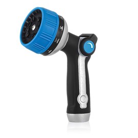 Garden Hose Nozzle, 100% Heavy Duty Metal Water Hose Sprayer with 10 Spray Patterns, High Pressure Water Nozzle with Thumb Control, On Off Valve for Watering Plants, Washing Cars & Pets,