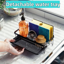 VILCEN Spülbecken Organizer Schwarz Küchen Sink Caddy Organizer, Schwammhalter mit Ablaufwanne, Waschbecken Organizer Küche, Spülorganizer Spüle Ablage für Küche Badezimmer