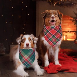 STMK 2 Pack Christmas Dog Bandanas, Multi Size Dog Christmas Bandana, Premium Cotton Fabric Plaid Holiday Christmas Bandanas for Medium Large Dogs Pets (Red and Green, Large)