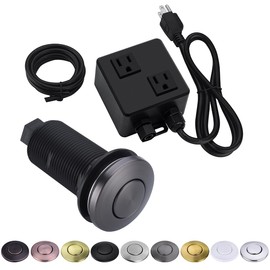 BESTILL Dual Outlet Air Switch Kit for Garbage Disposal, UL Listed, Sink Top 3.6" Long Push Button for Waste Disposer, Brass Cover, Matte Gray/Gunmetal Grey