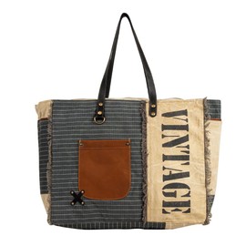 Myra Bag Western Leather Shoulder Bag for Women, Upcycled Canvas Weekender Bag - Vintage Excursions