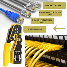 LEATBUY Crimp Tool Set RJ45 Crimper Cat5 Cat5e Cat6 Crimping Tool Kit, 50PCS Pass Through Connectors, 50PCS Covers, Network Cable Tester, Wire Punch Down Cutter (ORANGE)