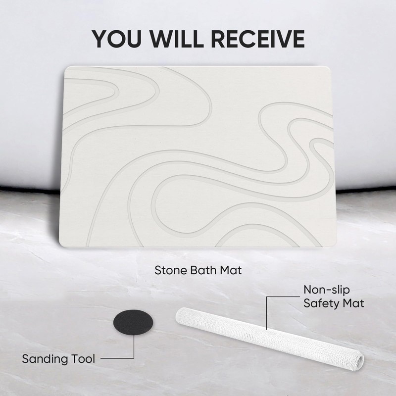 Jiloma Stone Bath Mat Diatomite Stone Mats for Bathroom Non-Slip