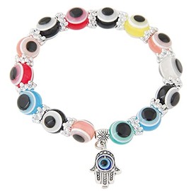 Evil Eye Fatima Charm Stretch Hamsa Turkish Protection Crystal Hand Bracelet Beaded Chakra Braided Bracelets Amulet Good Luck Jewelry Gifts for Women Colorful-Colorful