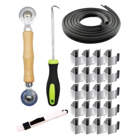 Screen Door Tool Kit - Screen Installer Clips with Screen Spline(32 ft) and Screen Rolling Tool and Removal Door Hook Screen Repair of Kit Mechanic Tools Set for Installing Window (5 in 1-20 Clips)