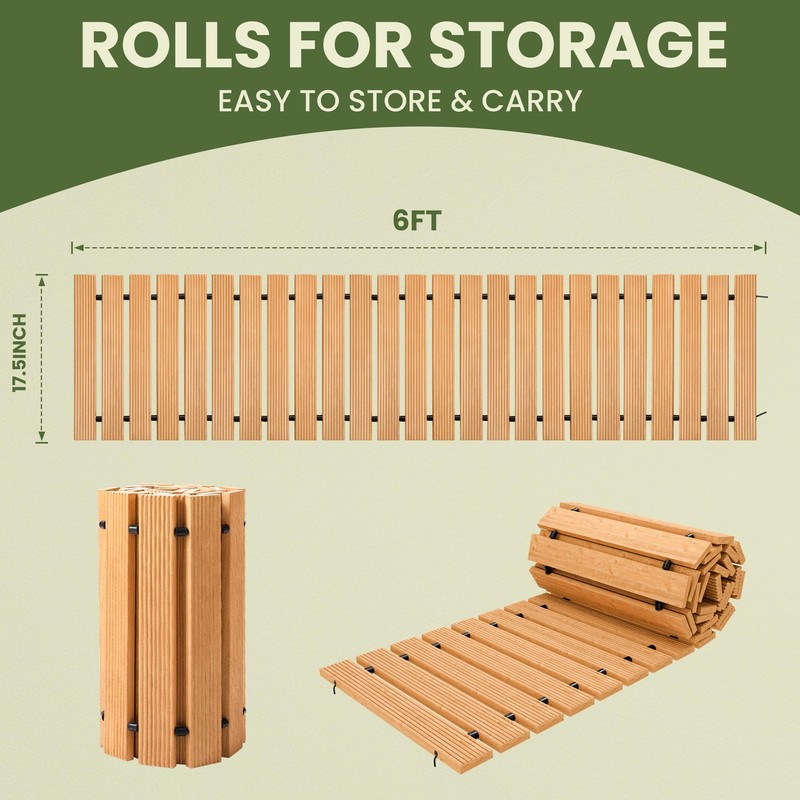 Yoopin 11.5ft Wooden Garden Pathway, Outdoor Roll Out Sycamore Straight