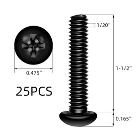 1/4-20 x 1-1/2" Black Pan Head Cross Machine Screw, Stainless Steel 304 Electrical Outlet Screws, Full Thread, Black Finish, 25 PCS