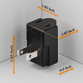 Right Angle Adapter,2-Prong 90 Degree Upward Angled AC Adapter, Polarized 2-Prong L Type Adapter, Vertical Right Angled Down Angle Power Adapter, PA-0507B Black Color