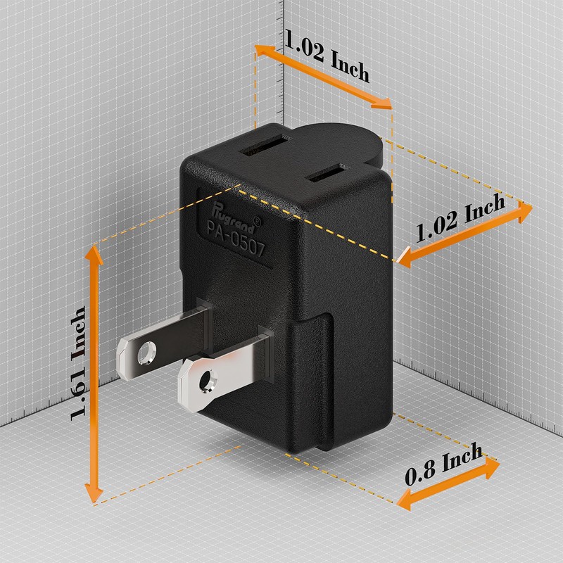 Right Angle Adapter,2-Prong 90 Degree Upward Angled AC Adapter, Polarized