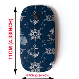 mouse inalámbrico de 2.4 G con bonito diseño de patrón para todas las computadoras portátiles y computadoras de computadora con nanoreceptor, tema náutico, azul