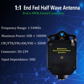 GOOZEEZOO End Fed Antenna 1:1 1000W Shortwave Radio Balun Antenna, 1-54MHz CW FT8 FM AM FSK End Fed Half Wave Antenn 4 Band 8 Band for Outdoor