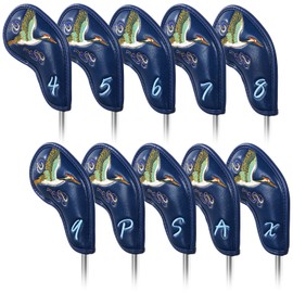 Golf Iron Cover Magnetic Wedge Cover Club Head Cover Set 10 pcs (4-9,P,A,S,X) Blue Synthetic Leather Crane
