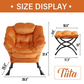 Tiita Lazy Chair with Ottoman, Modern Large Accent Lounge Chair, Leisure Sofa Armchair with Ottoman, Reading Chair with Footrest for Bedroom, Living Room, Dorm Rooms, Garden and Courtyard
