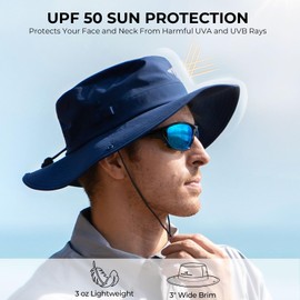 KastKing Shade Trekker Boonie Hat,UPF 50+ Protection,Water-Repellent,Adjustable Snap Brim Fishing Hat,Navy Blue