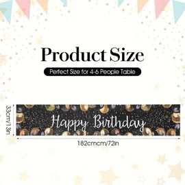 HJZHII Happy Birthday Table Runner, 72×13In Vintage Black Gold Birthday Table Runner Birthdays Dining Linen Tables Decoration for Men Women Indoor Outdoor Home Party