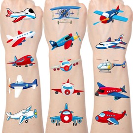 Yoyuspy Airplane Temporary Tattoos for Kids - 200+ Airplane Birthday Party Decorations Helicopter Aircraft Fake Tattoos Stickers Gifts Airplane Party Favors Supplies Decor for Boys Prizes Rewards
