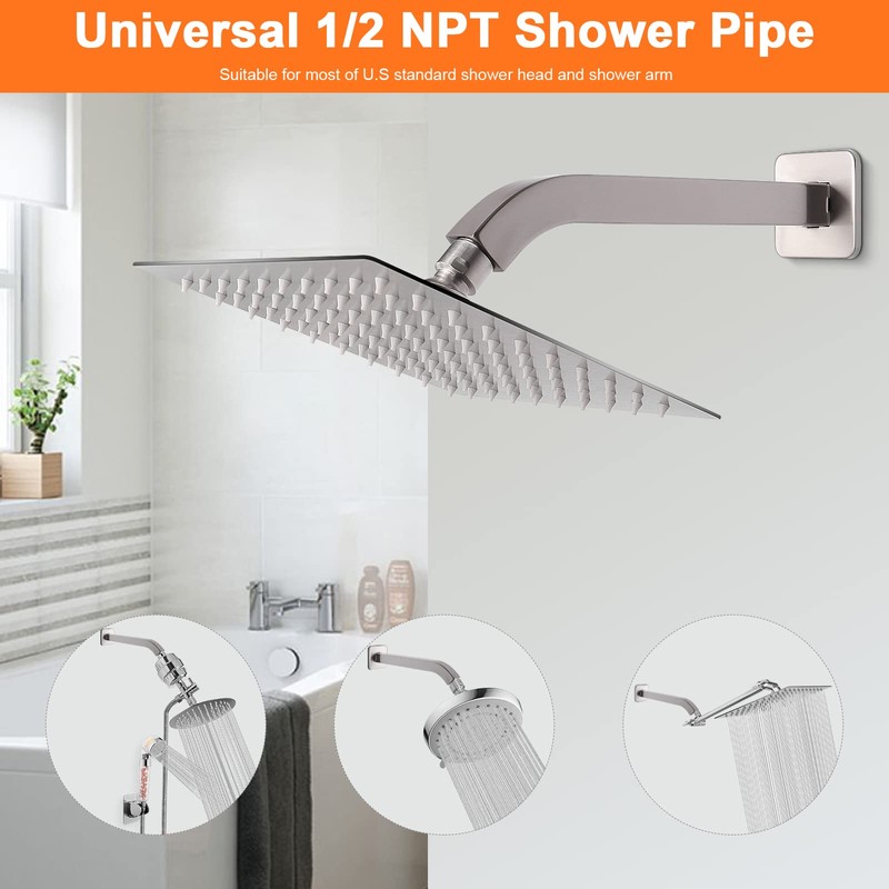 HarJue Shower Arm with Flange and Teflon Tape, Wall Mounted