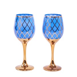 CretFine Cobalt Blue Wine Glass, Blue Glasses, Blue Wine Glass Set of 2, Wedding Goblets Glasses, Birthday Gifts, Art Deco Two Pack (12oz)