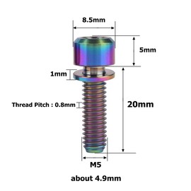 VAMUOEFL 6Pcs Titanium Bolt M5x16 18 20mm Allen Hex Bicycle Screws with Washer for Mountain Bike Stem Parts (Colorful, M5X20mm)