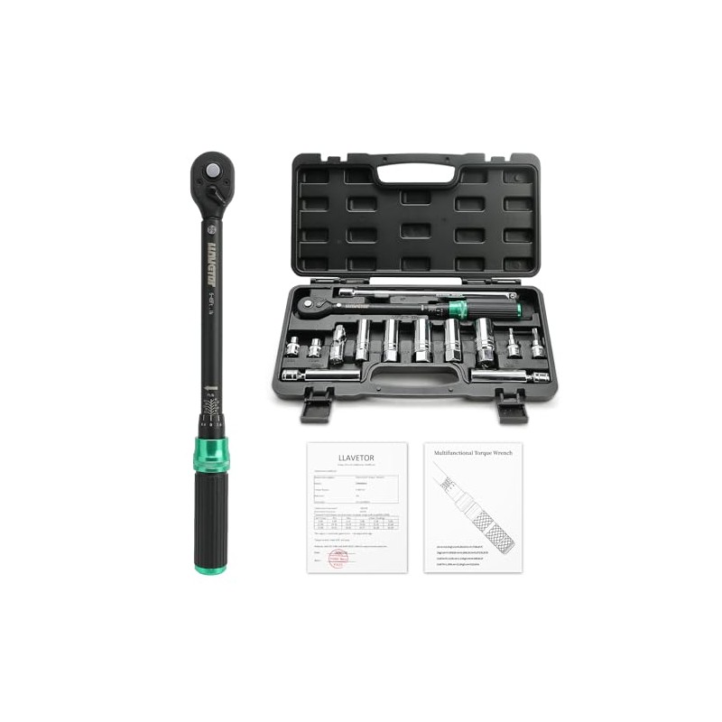 LLAVETOR 14PCS 3/8 Drive Torque Wrench 5-45ft.lb, Magnetic Spark Plug