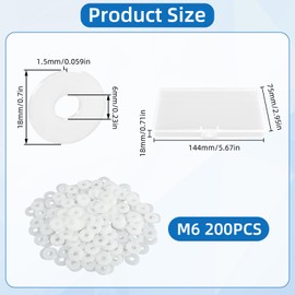 Plastic Washers M6 Large Outer Diameter Washers Nylon Plastic Washers White Washers M6 for Furniture, Cars, Machinery, Pack of 200