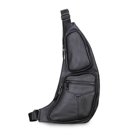 FANDARE Retro Sling Bag Genuine Leather Chest Crossbody Bag Hiking Cover Pack Rucksack Waterproof Shoulder Bag Sling Backpack for Business Travel Hiking Bicycle Sport Gym Pack Black