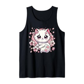 Cute Kawaii Cat Cherry Blossoms Kitten Lover Gift Women Girl Tank Top