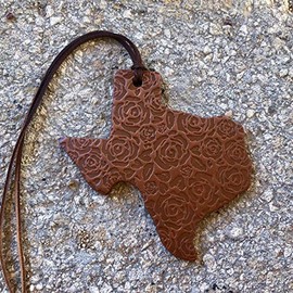 Air Flair | Leather Car Air Freshener | Texas Shape | Rose Pattern (Brown, 2) Warm Sugar Scent)