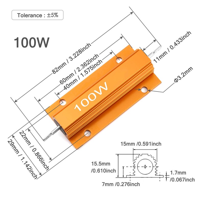 Chanzon 2pcs 100W Wire Wound Aluminum Sheath Resistor 5Ω Ohm