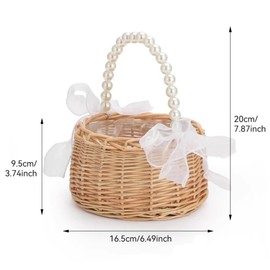 DIFEIUKI Rattan Basket, Flower Storage Box, Pearl Hand, with Lipon, Wedding, Petal Holder, Mini, Woven Basket, Wedding, Flower Basket, Small Items Organization, Household, Hotel, Office