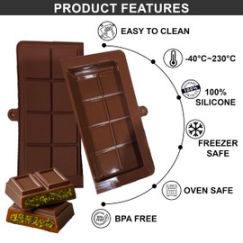 Chocolate Bar Mold. 2 set, 4 pieces- Dubai for Pistachio Food Grade Silicone Mold Deep- Non-Stick Chocolate Molds for Stuffed Bar, Candy, Snacks