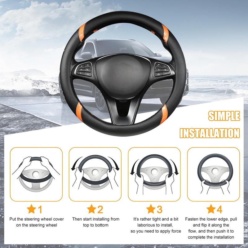 Sandfren Carbon Fiber Car Steering Wheel Cover, 15 Inch Breathable