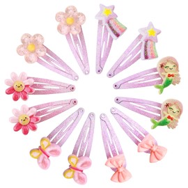 12PCS Hair Clips for Girls, Kids Hair Clips Barrettes Mermaid Rainbow Flowers Cute Cartoon Toddler Hairpins for Birthday Party Fillers Baby Shower Children's Day Gift (B)