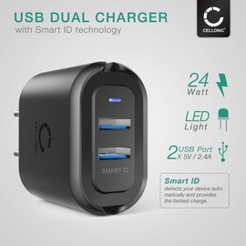 CELLONIC® 2 Fach USB Ladegerät für Handy Smartphone Tablet mit 24W - 4.8A Schnellladegerät Mehrfachstecker USB Netzteil Ladeadapter Steckdose Netzstecker USB Charger Ladestecker Netzadapter USB Lader