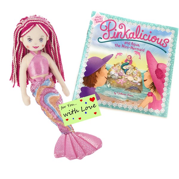 Ganz Girls Mermaid Doll Marlowe with Pinkalicious and Aqua, The Mini-Mermaid Book w/Stickers & Gift Tag for Girls who Love Mermaid Adventures